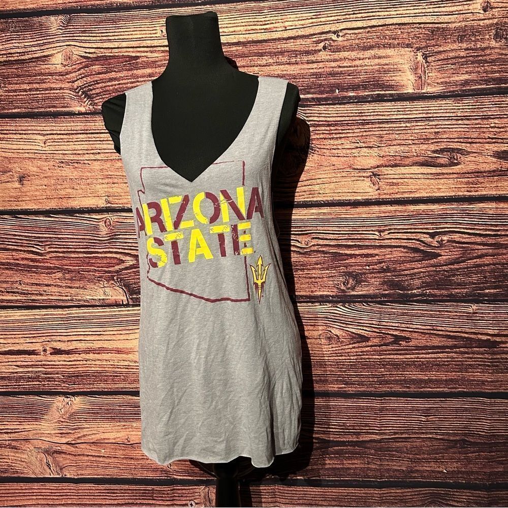 Arizona State Women's Large Grey Shirt Top Blouse Customized Open Back Shredded